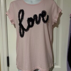 Victoria’s Secret Beautiful Pink Short Sleeve Top With Black Love Graphic size S